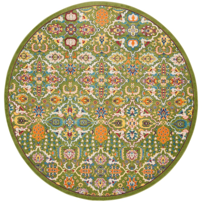 Nourison Allur Contemporary Boho Floral Medallion Area Rug - 7'10" x Round - Sage/Ivory