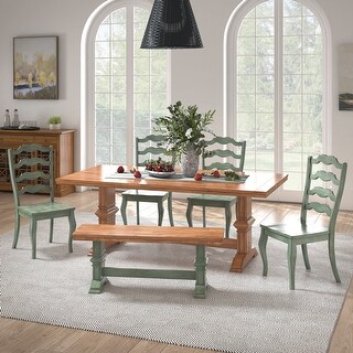 Ronda 78" Rectangular Solid Wood Top Dining Set with French Ladder Back ...