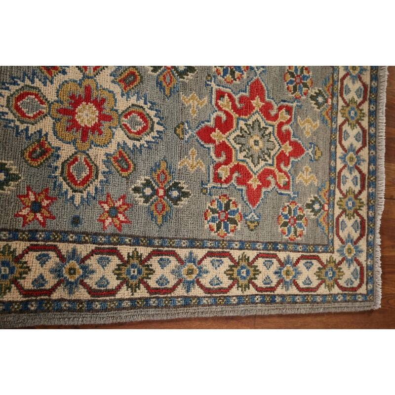 Kazak Oriental Runner Rug Hand-Knotted Grey Wool Carpet - 2'2" x 5'11"