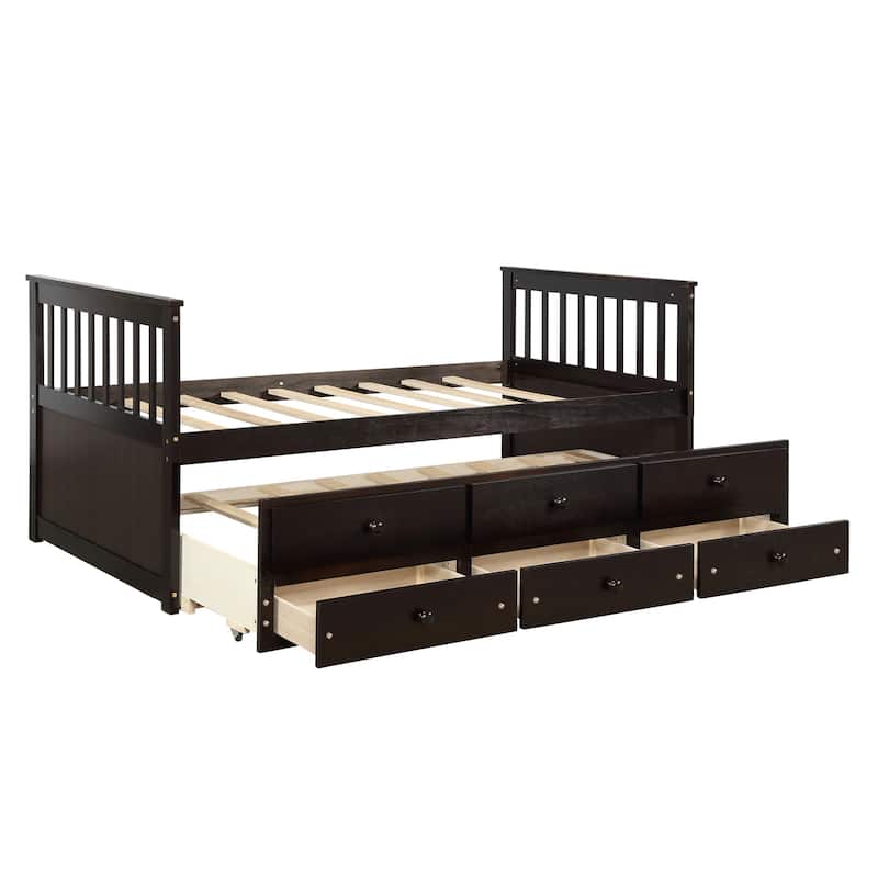 TOPMAX Captain's Bed Twin Daybed with Trundle Bed and Storage Drawers
