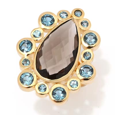 Yellow Gold Over Sterling Silver Smoky Quartz, London Blue Topaz Ring
