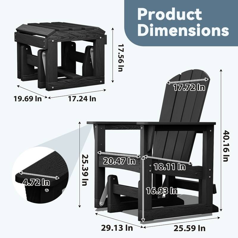 PE Outdoor Rocking Chair with Footrest and Armrests