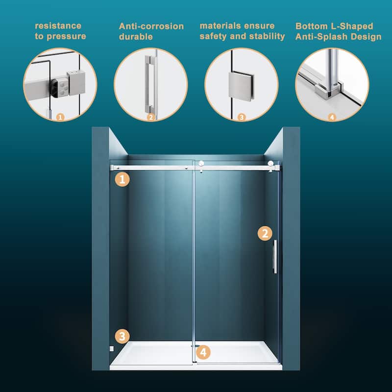 Elegant Double Sliding Shower Door Frameless Bathtub Door 60"x72" 5/16" Clear Tempered Glass