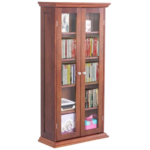 Shop Costway 44 5 Wood Media Storage Cabinet Cd Dvd Shelves