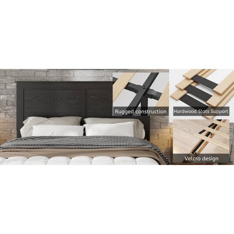 Roomfitters Bed Frame with Wood Platform, Heavy Duty Support, No Box Spring Needed, Under Bed Storage, Dark Black