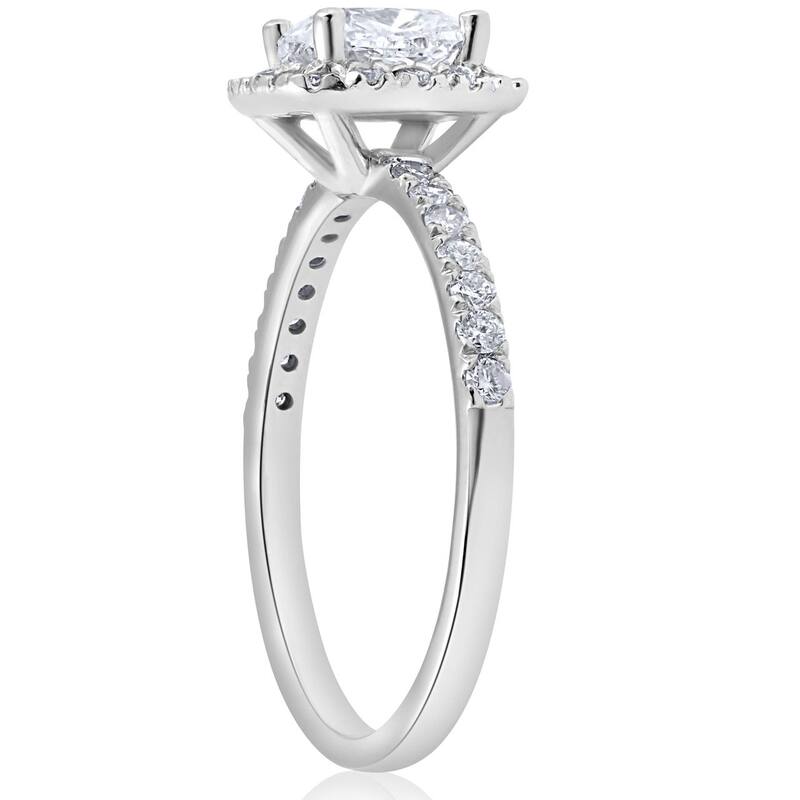 1 1/2Ct TW Cushion Diamond Halo Engagement Ring White Gold Lab Grown