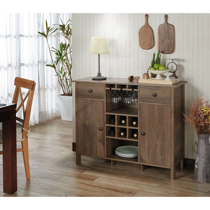 DH BASIC Rustic Distressed Walnut 42" Buffet with Wine Grid by Denhour
