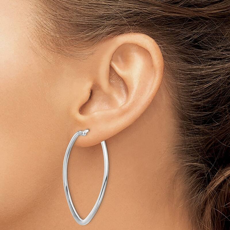 Curata 14k White Gold Polished Oval Hoop Earrings - 44.73x23.32mm