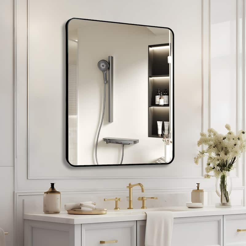 Bathroom Mirror for Over Sink Wall Mirror Metal Frame Rounded Rectangular Vanity Mirrors for Bedroom Living Room Entryway Decor - 30" x 36" - Black
