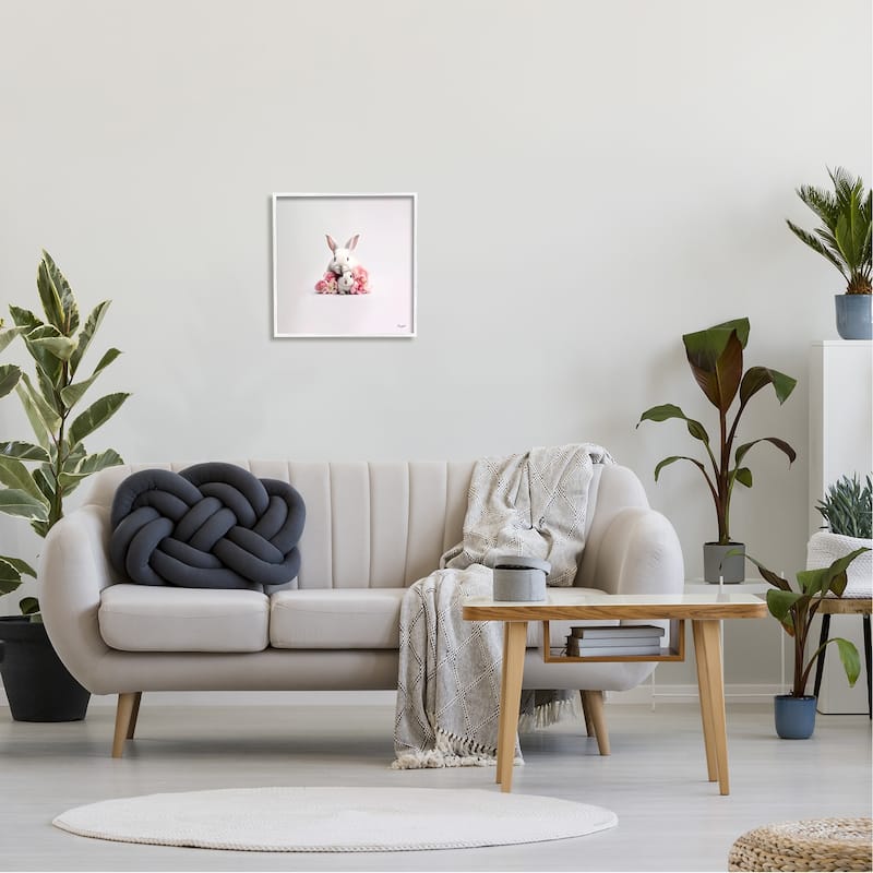 Stupell Bunnies with Pink Peonies Framed Giclee Art Design by Roozbeh