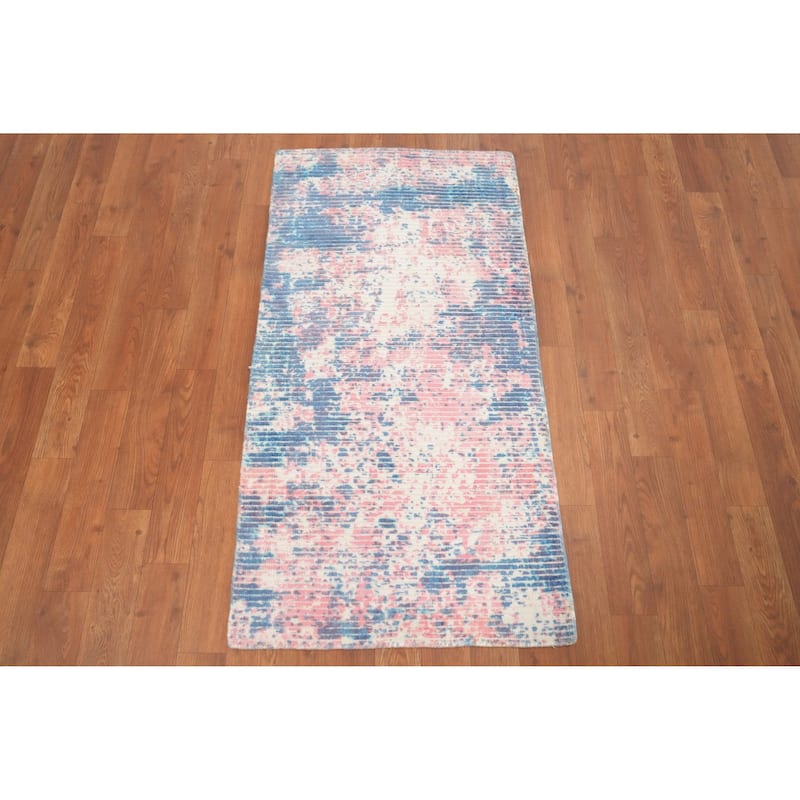 Hand Knotted Oriental Viscose Silk Carpet Modern Abstract Pink Abstract Area Rug - 3' 10'' X 2' 0''