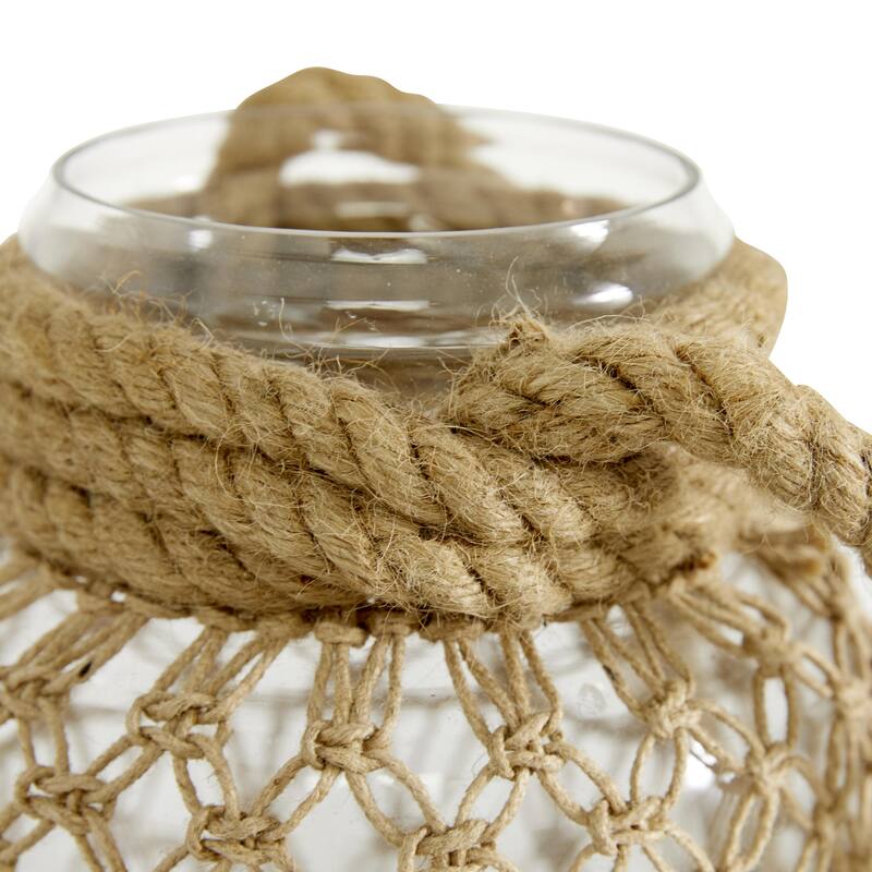 Glass Decorative Candle Lantern with Rope Handle - Clear - Roche River Decor