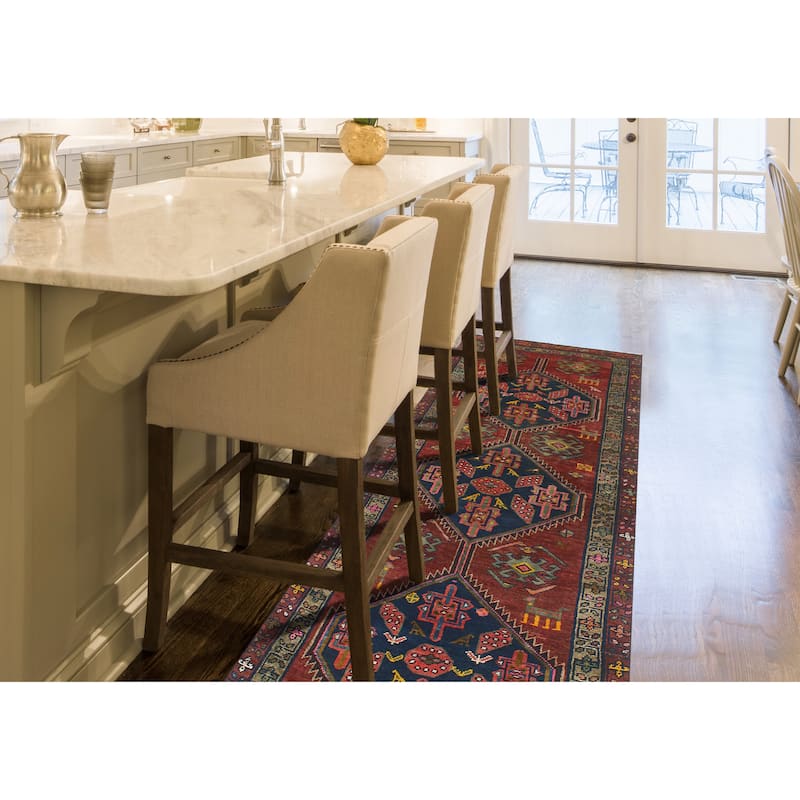Fine Vintage Distressed Ferit Burgundy/Navy Runner - 3'2" x 8'11"