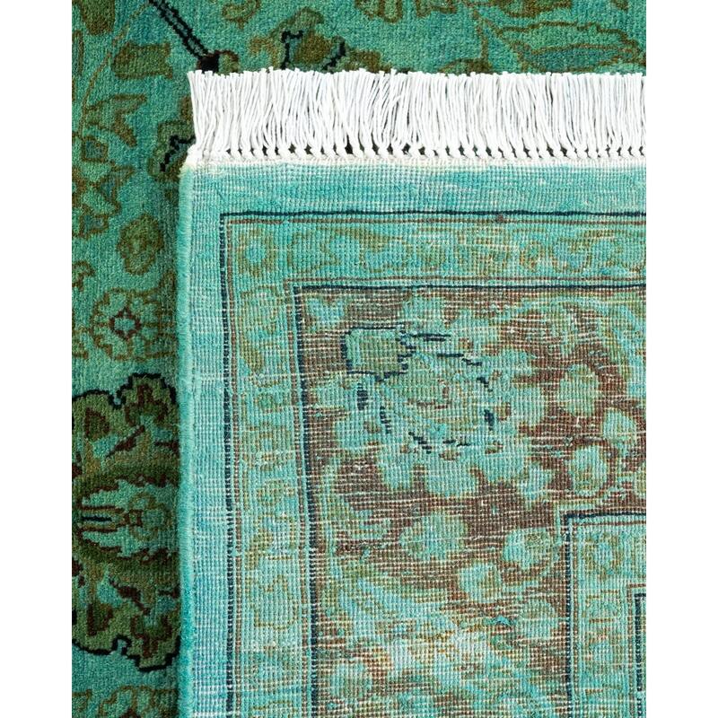 Overton Hand Knotted Wool Vintage Inspired Modern Contemporary Overdyed Blue Runner Rug - 3' 1" x 10' 1"