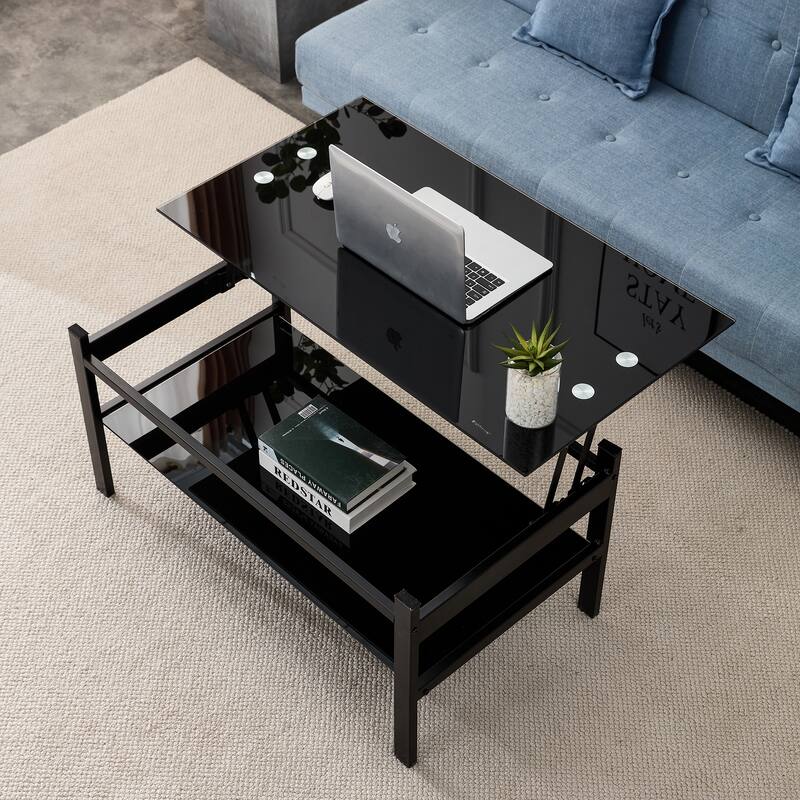 Modern Simple 2-Layer Tempered Glass Coffee Table for Living Room