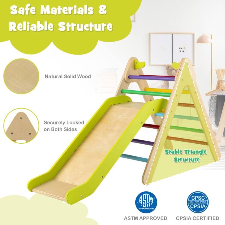 2-in-1 Wooden Triangle Climber Set with Gradient Adjustable Slide - 34 x 18.8 x 28.9 inch (L x W x H)