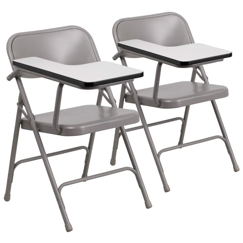 2 Pack Premium Steel Folding Chair with Right Handed Tablet Arm - 19.75"D x 18.5"W x 30"H - Beige