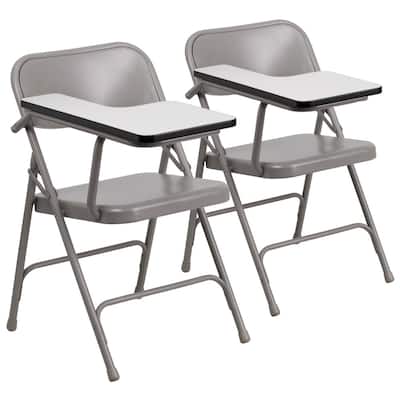 2 Pack Premium Steel Folding Chair with Right Handed Tablet Arm - 19.75"D x 18.5"W x 30"H