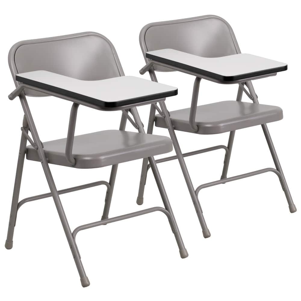 2 Pack Premium Steel Folding Chair with Right Handed Tablet Arm - 19.75"D x 18.5"W x 30"H