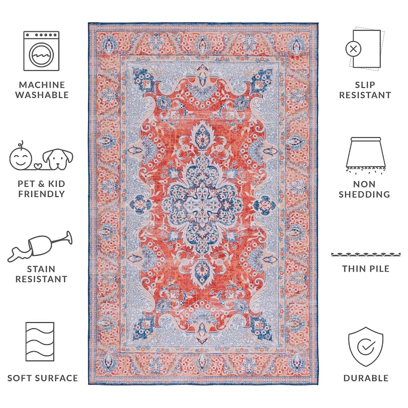 SAFAVIEH Tucson Machine Washable Slip Resistant Mintie Oriental Rug