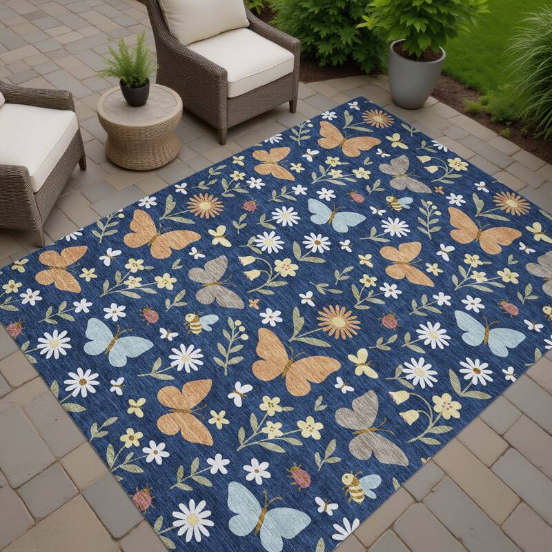 Machine Washable Indoor/ Outdoor Whimsy Butterfly Chantille Rug