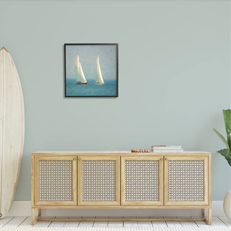Stupell Two Sailboats Floating Foggy Ocean Weather Painting Framed Wall Art, Design by Graffitee Studios - Blue