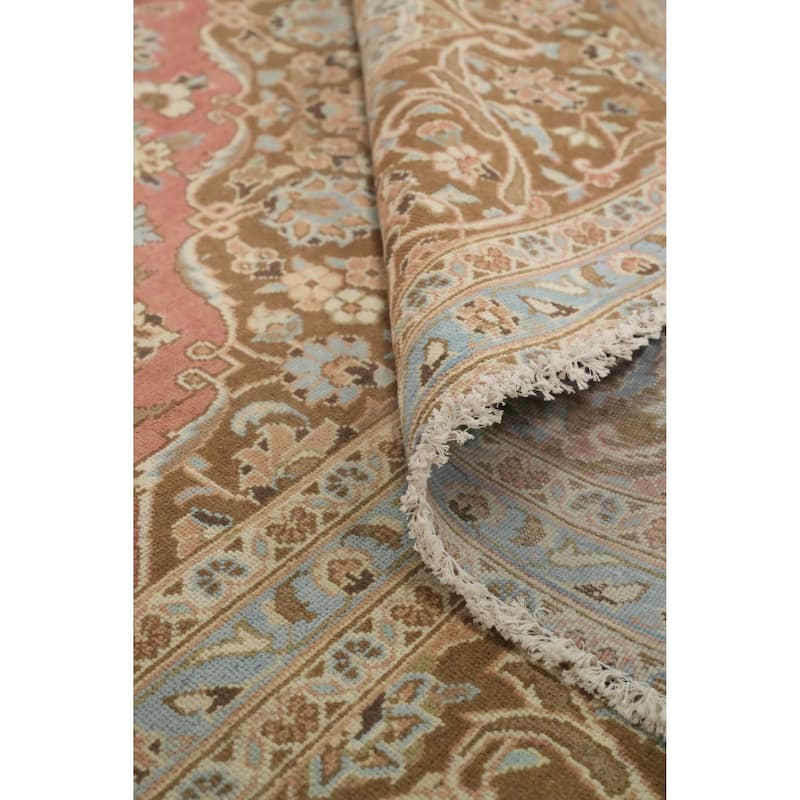 Hand Knotted Oriental 100% Wool Carpet Traditional Floral Pink Kashan Area Rug - 12' 11'' X 9' 7''