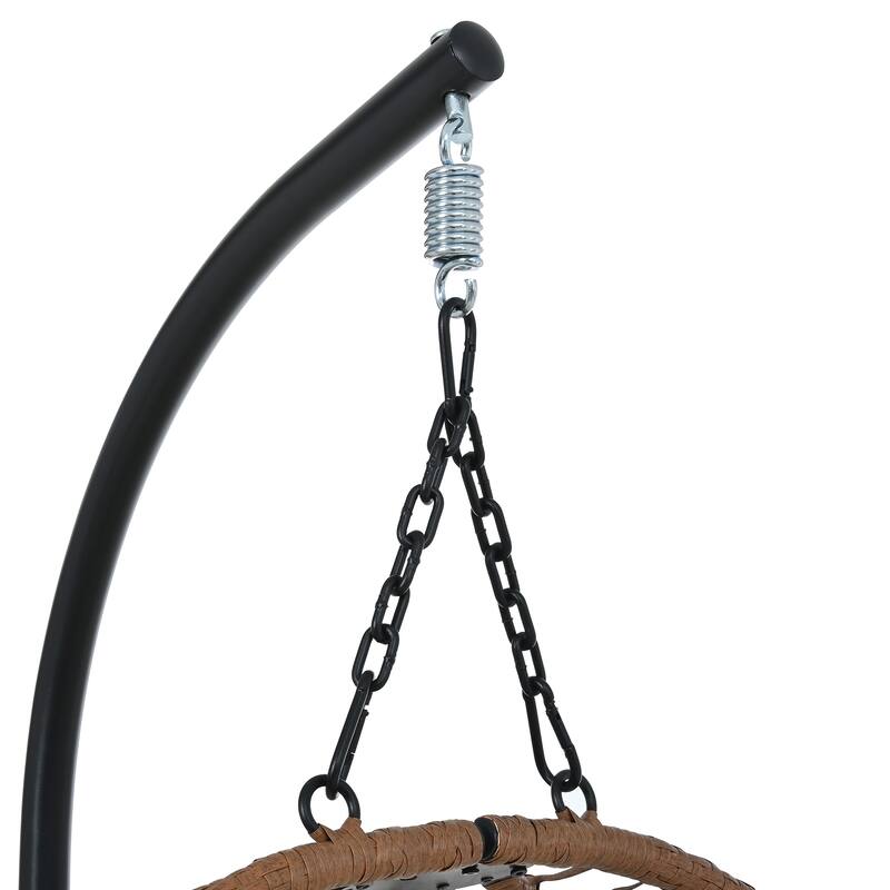 Single Person Folding Egg Chair with Stand - Hanging Wicker Hammock Swing with Adjustable Feet for Balcony, Garden, Bedroom