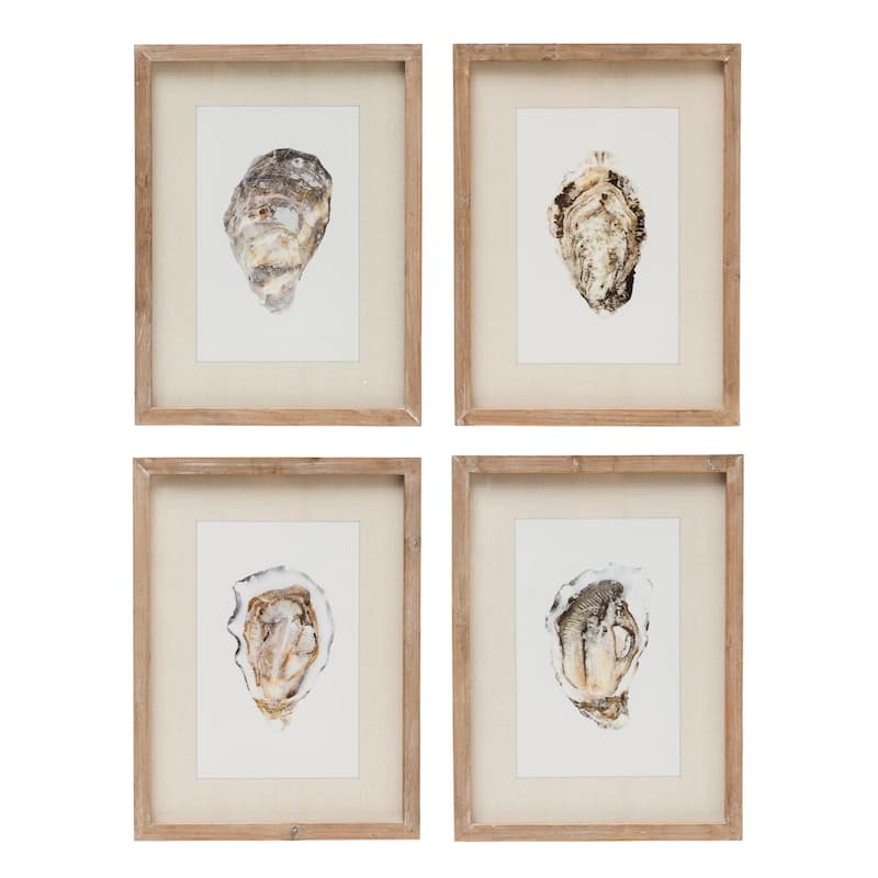 Wood Framed Wall Décor with Oyster, Set of 4 Styles - 12 x 16