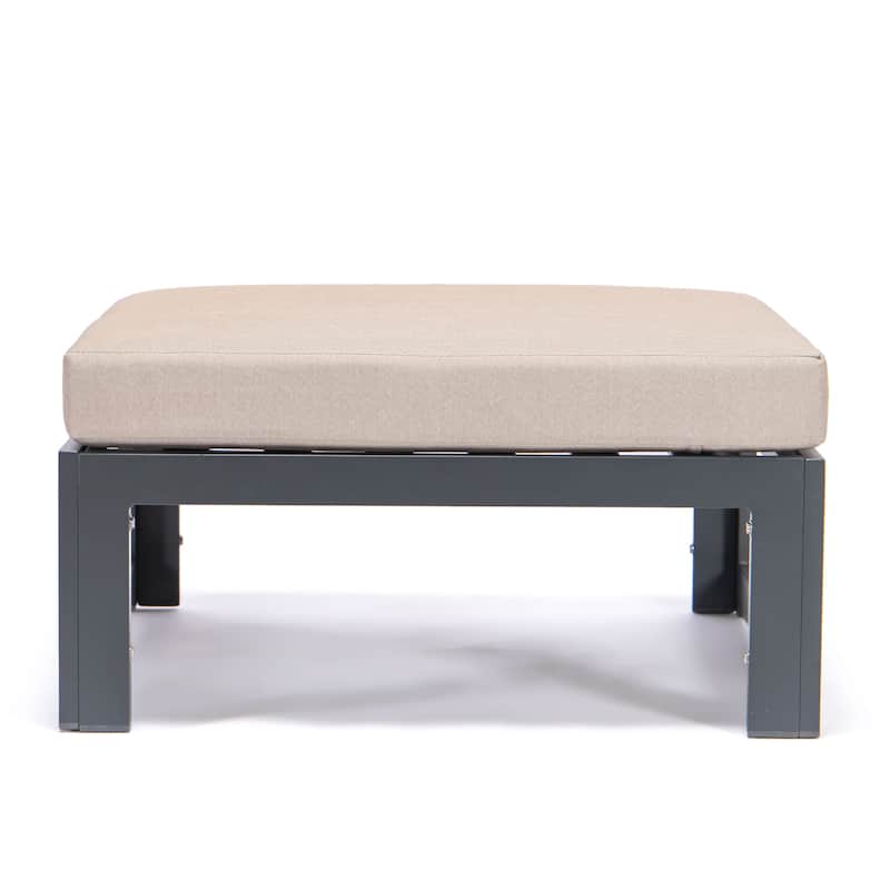 Chelsea Patio Ottoman in Black Aluminum with Cushions Set of 2 by LeisureMod
