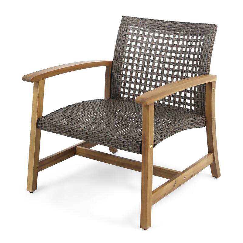 Augusta Outdoor Acacia Wood and Wicker 4 Seater Chat Set with Fire Pit by Christopher Knight Home