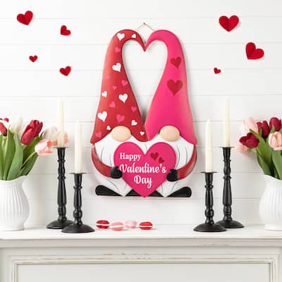 Glitzhome 30"H Valentine's Metal Gnome Couple Yard Stake