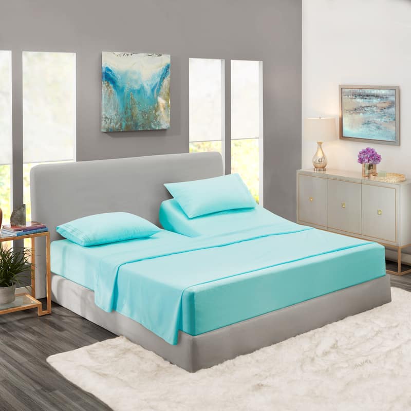 Empyrean Hotel Luxury 6 Piece Sheet Set - Super Soft Bedding Sheets & Pillowcases - Flex Top King - Aqua Light Blue
