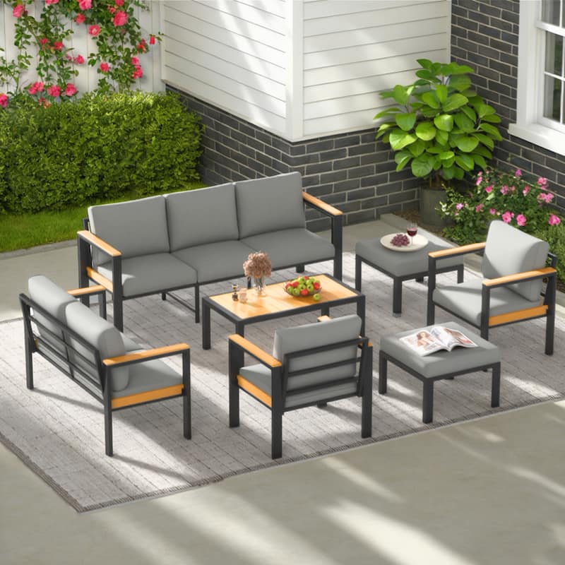 4/5/7-Piece Patio Conversation Set with Table, All-Weather Aluminum Furniture for Outdoor Living - Gray/Black