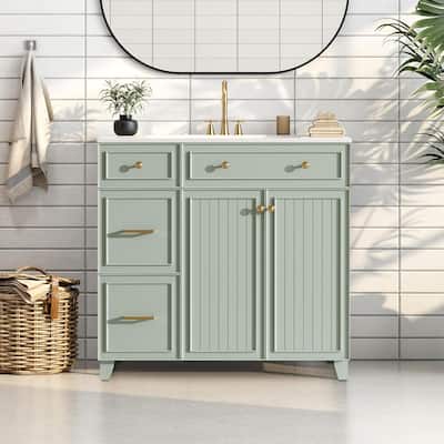 36" Bathroom Vanity with Ceramic Sink,Standard and Double-Layer Drawers
