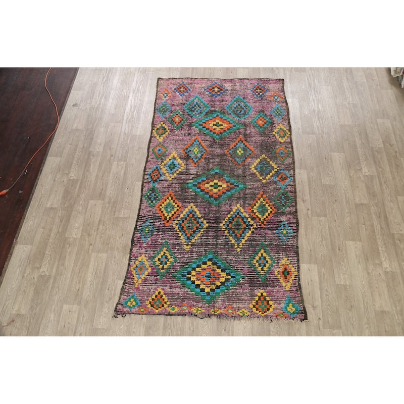 Antique Tribal Moroccan Oriental Wool Area Rug Handmade Foyer Carpet - 5'0" x 9'1"
