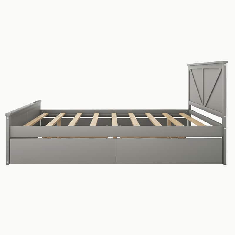 Wooden Platform Bed with Four Drawers