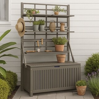 Garden Storage Box with Trellis, Shelves, Gray Acacia Wood, 63 Inch ...
