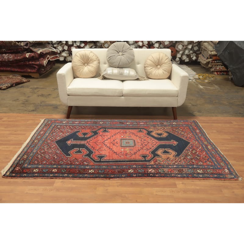 Hand Knotted Oriental 100% Wool Carpet Traditional Medallion Navy Blue & Blues Malayer Area Rug - 6' 8'' X 4' 2''