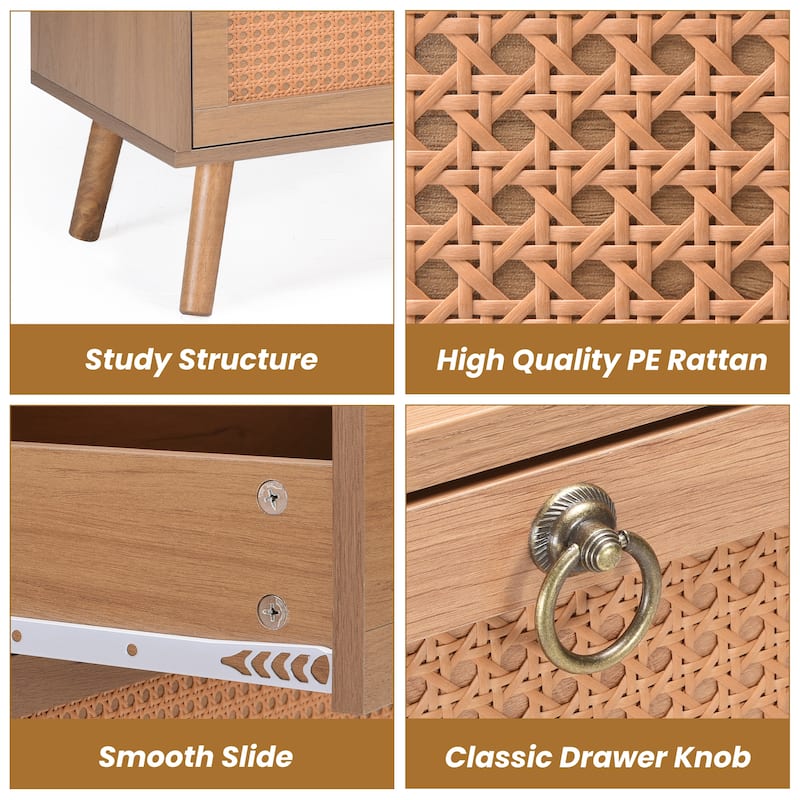 PE Rattan Double Dresser with 6 Drawers, Chest of Drawers Bedroom Storage Organizer