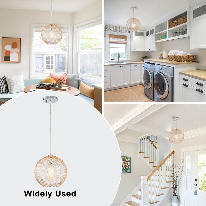 9.84 inch Cognac Etched Glass Globe Pendant Light Hanging Ceiling - 9.8 inch