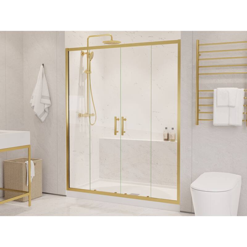 Romance Series 59 to 60 in. x 70 in. H Sliding Framed Shower Door in Multiple Finishes with Tsunami Guard Tempered Clear Glass - Brushed Gold