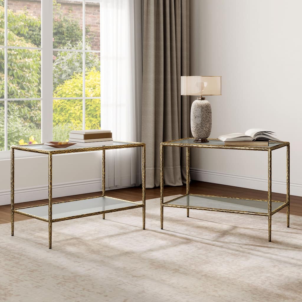247 Shop At Home Lalia Modern Hammered Metal 2-Piece 1-Shelf End Table Set