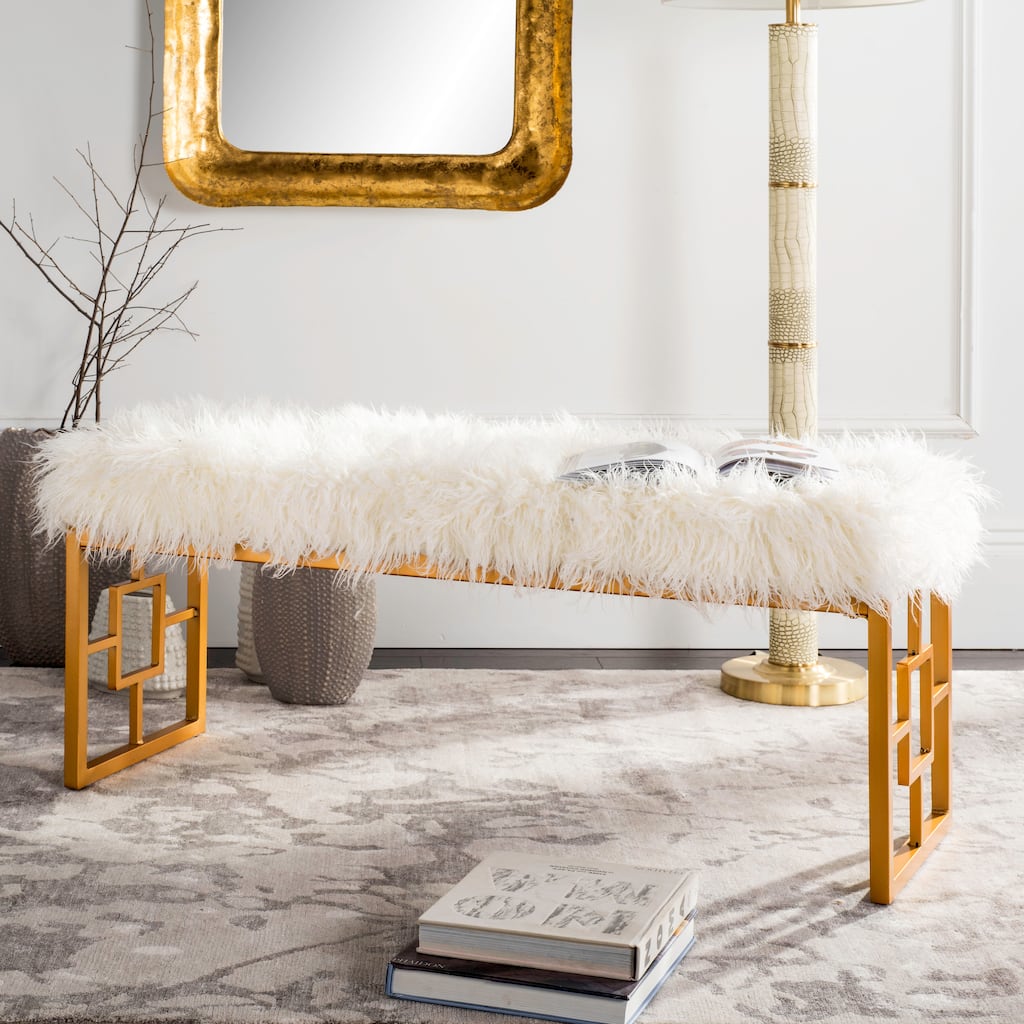 SAFAVIEH Melody White Faux Sheepskin Bench - 48Wx16Dx20H