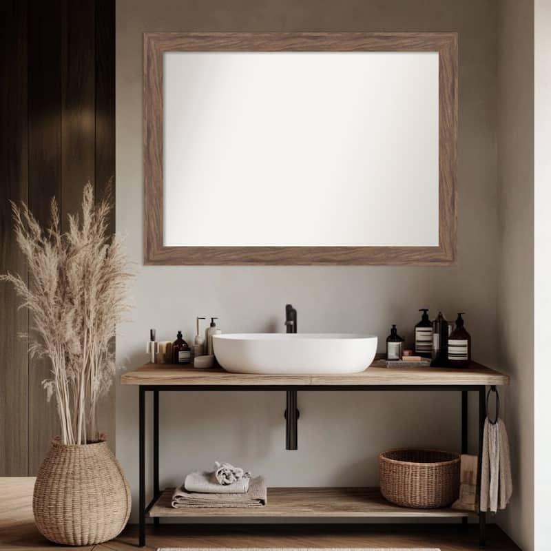 Pia Medium Brown Non-Beveled Framed Bathroom Vanity Wall Mirror - Pia Medium Brown