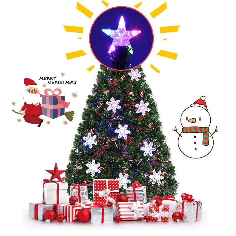 Gymax 6' Pre-Lit Multi-Color Lights Fiber Optic Artificial Christmas