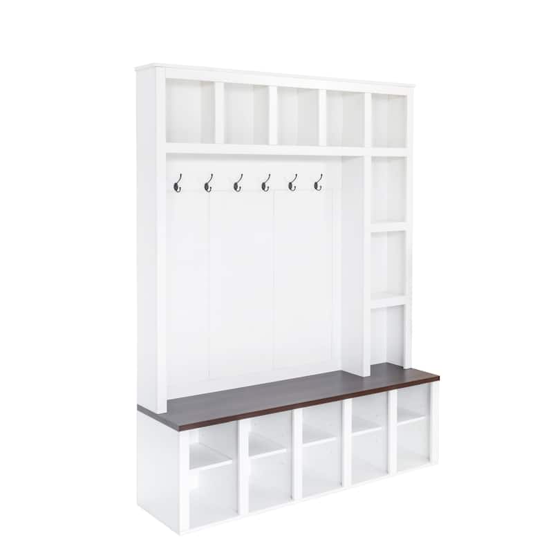 4-in-1 Entryway Hall Tree Cabinet with Shoe Storage, Wooden Coat Rack Storage Bench with Adjustable Shelves
