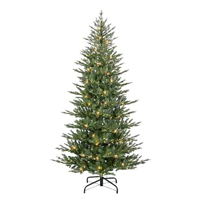 Puleo International 7.5 ft. Pre-Lit Alberta Slim Artificial Spruce Tree