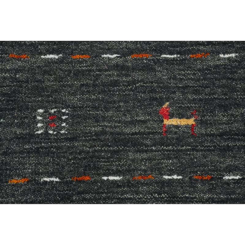 Hand Knotted Oriental 100% Wool Carpet Tribal Animal Pictorial Greys & Charcoal Gabbeh Area Rug - 8' 2'' X 5' 2''