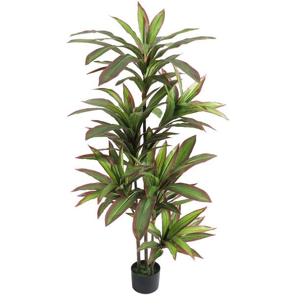 Dracaena Silk Plant Artificial 5ft Faux House Plants with Red Leaf ...